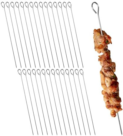 Relaxdays Pinchitos de Acero Inoxidable, Set de 30, Brochetas Barbacoa, Pinchos Metal para Asar, 30 cm Largo, Plateado