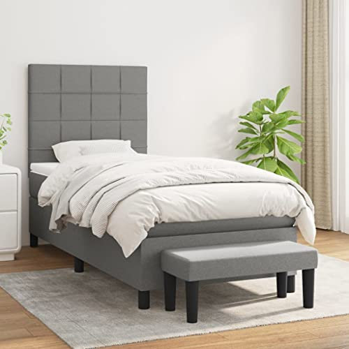 OHOOWOO Boxspringbett mit Matratze Dunkelgrau 90x200 cm Stoff,Boxspringbett mit Kopfteil und Matratze für erholsamen Schlaf | Dunkelgrau