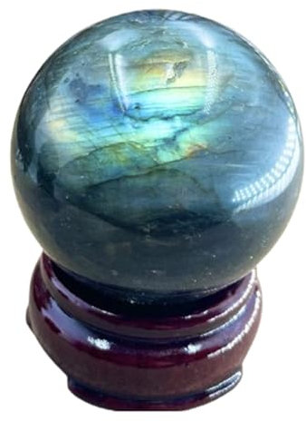 NHDVDVAV Labradorit-Kugel, natürliches Kristallornament mit Ständer, Meditationskristallgeschenke, Chakra-Heilkristalle, Edelstein für Feng Shui, Heimdekoration,10cm/3.9in