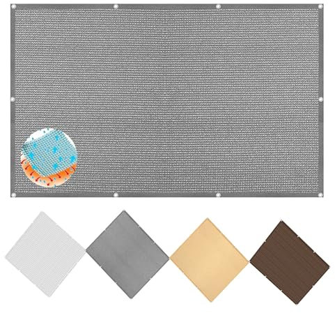 Rechteckiges Terrassenüberdachung, 3,7 x 7,5 m, Outdoor-Sonnenschutz, Markise für Terrassen, mit UV-Block, atmungsaktivem HDPE-Gewebe und Ösen, Grau, Gartenüberdachung, Segel Schatten