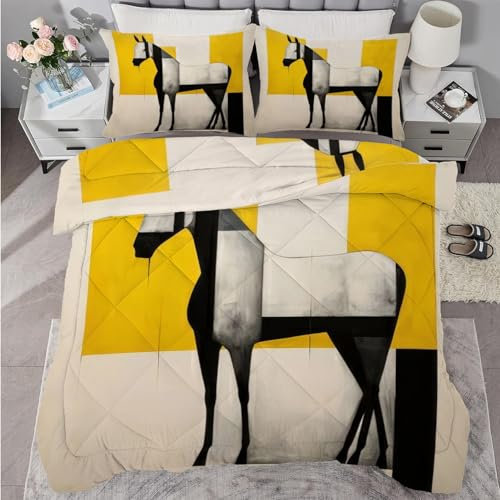 buyluhn Bettdecke 200x220 Ohne Bezug Nutzbar, Bettdecken Pferd Waschbar Ganzjahresdecke Abstrakte Kunst 4 Jahreszeiten Steppdecke, Bettzeug mit 2 Kissenbezug für Sommer Winter