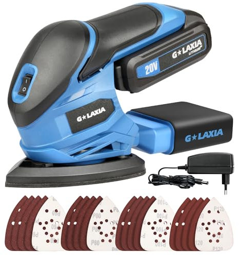 G LAXIA Cordless Detail Sanders 20V Li-ion 12000 RPM with Dust Collection System, 20Pcs Sandpapers, Battery and Charger Included, More Suitable for polishing Wood, Wall, Plaster