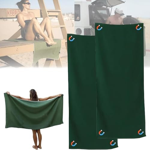 iuscacey Magnetisches Strandtuch – Ultra-plüschig, schnell trocknend und bleibt perfekt an Ort und Stelle, für Outdoor-Abenteuer, Pool, Reisen, (Waldgrün) Handtuch x2