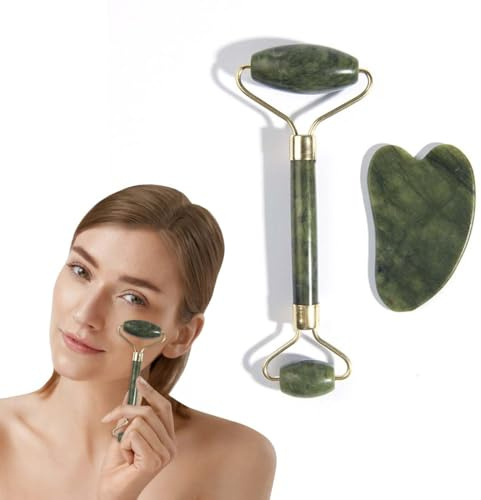 MKEAWWU Gua Sha Y Rodillo De Jade Roller, Guasha Masajeador Facial,Masajeador Facial,Regalo Para El Cuidado De La Piel,Regalos Para Mujeres