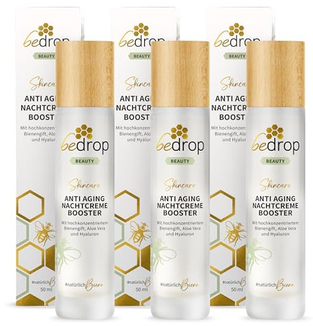 bedrop Anti-Aging Nachtcreme BOOSTER regenerierende Nachtpflege mit Bienengift, Aloe Vera, Hyaluron, Jojobaöl, Vitamin C und Arginin zur Faltenminderung - 50ml (3x 50ml Sparset)