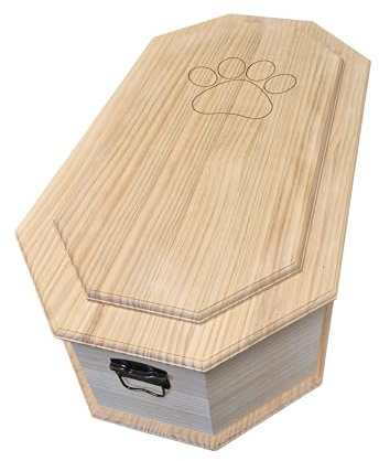petbye Wooden Pet Coffin Octagonal Natural – Size XL for Medium-Sized Pets – with Secure Metal Closure – Solid Wood Construction