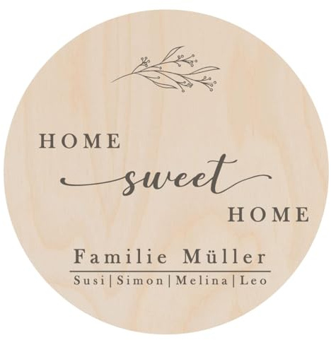 Personalisiertes Holzschild – Home Sweet Home – Familiennamen & Vornamen - Juwelier Schönschmied