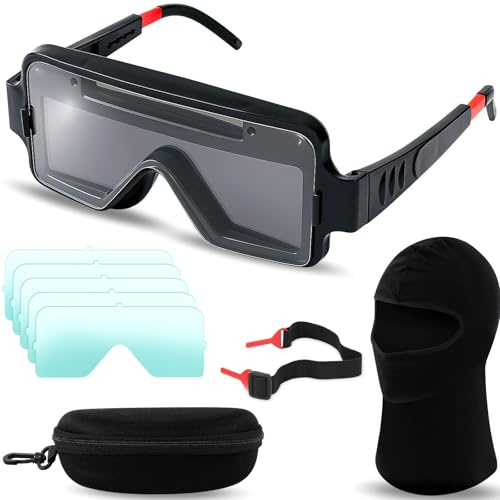 Tellegloww 1 Set Welding Glasses Solar Welding Goggles Auto Darkening Welder Glasses Mask Helmet with Replacement Lenses(True Color Lenses-b)