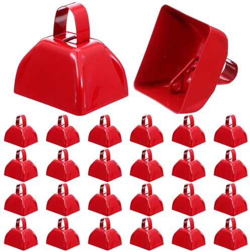 24 Pack Metal Cowbell, Red Cow Bells for Sporting Events, Cheering, Spirit, Loud Cow Bell Ideal Hand Percussion Cowbells Noise Makers for Sporting Events, Football Games, and Celebrations (3 Inch)