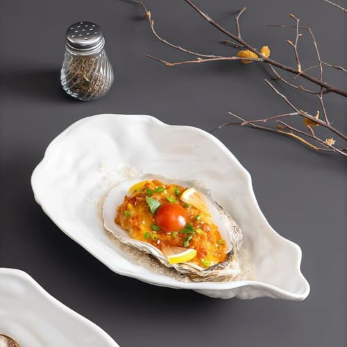 Vyloky Austernschalen Keramikplatten - 4 Verschiedene Größen, Elegante Servierplatten für Austern, Vorspeisen & Desserts, Ideal für Festlichkeiten & Alltagsgebrauch (7.5 Zoll)