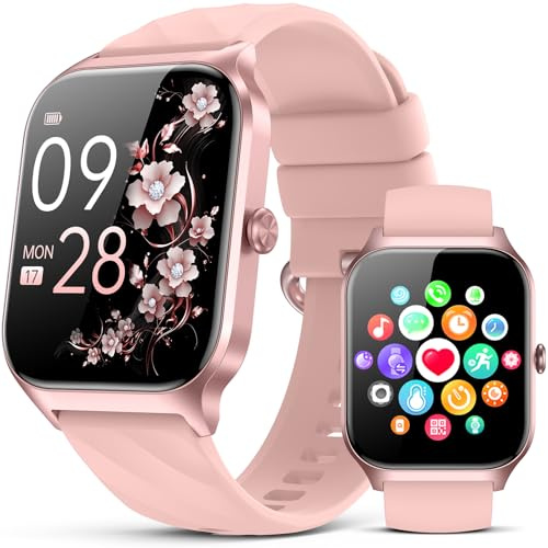 Kriutefy Smart Watch for Women Men - Answer/Make Call, Fitness Tracker Smartwatch for Android iPhone Compatible, Sleep Female Cycle, 120+ Sports Modes Step Counter (Sakura Pink, 2 Straps)