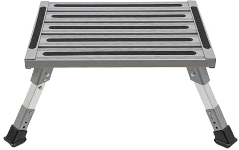 Klappbare Trittleiter und Hocker, Klapptritt 1 Stufe 4-fach Höhenverstellbar 18,5-22,5cm, Bis 150kg Tragkraft, Leichte Alu-Tritthilfe für Camping/Auto/Haushalt, Rutschfest