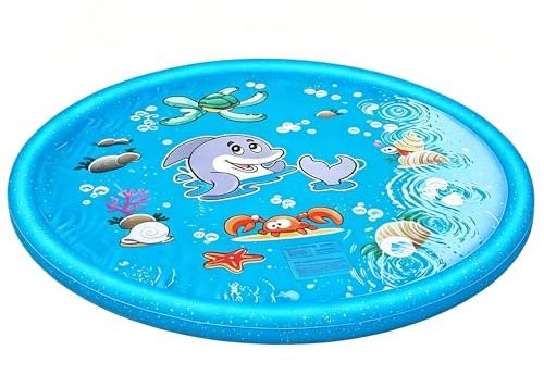RNPKZ Splash Pad 170 CM Wassersprinkler Matte Kinder, Sprinkler Wasser-Spielmatte, Sprinkler Wasserspielmatte, Sprinklers Pool Kinder Wassersprenkler Garten Sommer Wasserspielzeug für Haustier (Ozean)