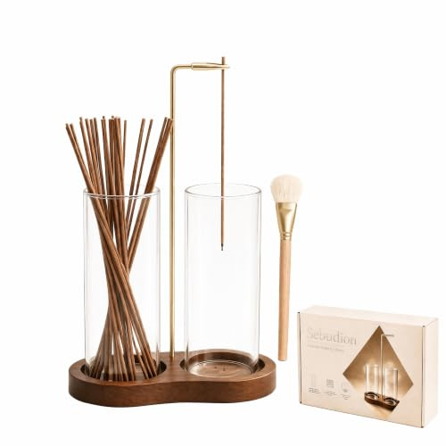 Incense Holder for Sticks, Wooden Incense Burner with Long Glass Ash Catcher, 2 in 1 Incense Stick Holder with Adjustable Clip, Hanging Incense Burner for Home Decor, Meditation, Relaxation