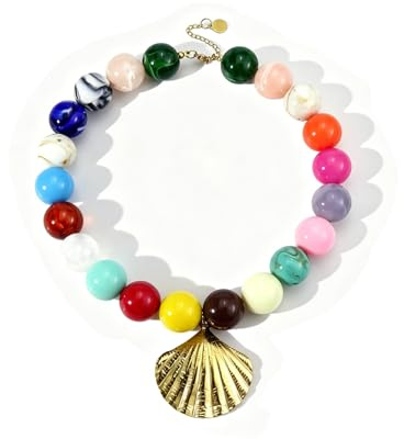 LKingel Chunky pärlhalsband för kvinnor vattentätt trendigt bohemiskt uttalande pärlstav sjöstjärna snäcka hänge halsband färgglada pärlor kraghalsband sommar strand surfing sjöjungfru outfit