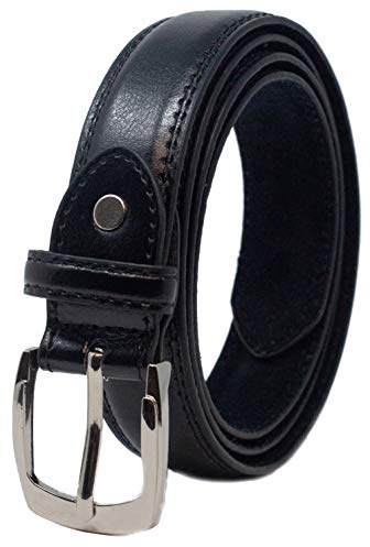 Ossi Läderfodrad 28 mm barnbälte (storlek 4XS - liten) i svart, brun eller brun, Svart, 3XS (22/26 Midja)
