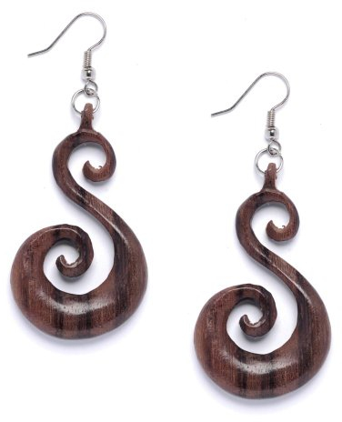 81stgeneration Spiralförmige Handgefertigte Ohrringe aus Holz mit Haken aus 925er Sterlingsilber | Tribal Swirl Holz Ohrringe | Braune Ohrringe für Damen | Schlichte Boho Ohrringe | Festivalschmuck