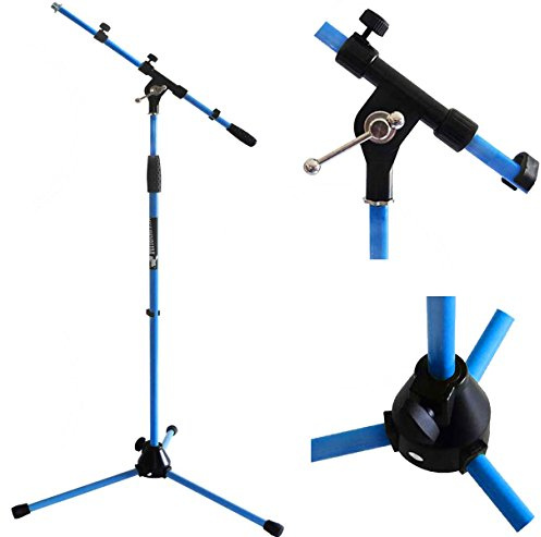 keepdrum MS106 BL Mikrofonständer Blau Mikrofonstativ mit Galgen u. Metall-Sockel