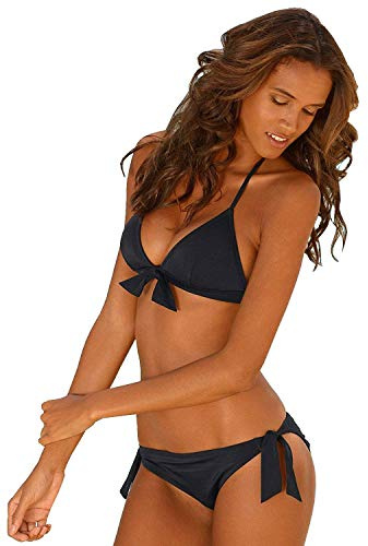 Venice Beach Damen Triangel Bikini Push Up Effekt (Schwarz, 36A)