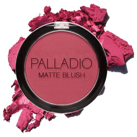 Palladio Matte Blush, Brushes onto Cheeks Smoothly, Soft Matte Look and Even Finish, Flawless Velvety Coverage, Effortless Blending Makeup, Flatters the Face, Convenient Compact, Velvetine