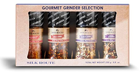 Silk Route Spice Company Gourmet Grinder Gift Set x4 Mini Grinders (Himalayan, Chili Lover, Garlic Lover and Everyday Seasoning)