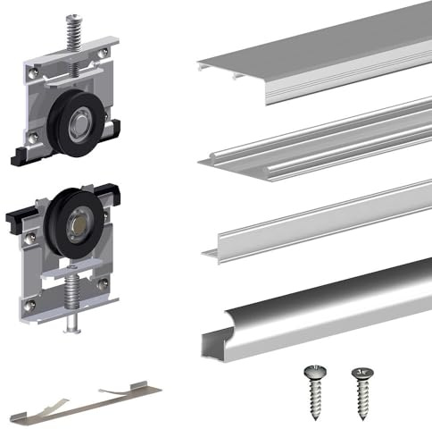 Kit SLID'UP 220 aluminium anodisé naturel pour 3 portes de placard coulissantes 18 mm - rail 2,7 m - 70 kg