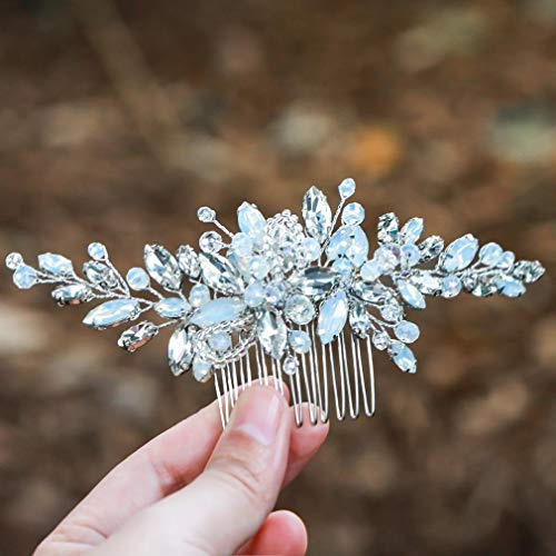 Handcess Braut Hochzeit Haarkämme Kristall Kopfstück Strass Braut Haar Zubehör für Frauen (Silber)
