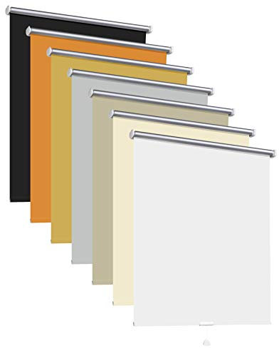 Thermorollo Hitzeschutz Verdunkelungsrollo Springrollo Mittelzugrollo Fenster Rollo 7 Farben Breite 62-242 cm Höhe 175 cm lichtundurchlässig verdunkelnd Beschichtung Silber (102 x 175 cm / Beige)