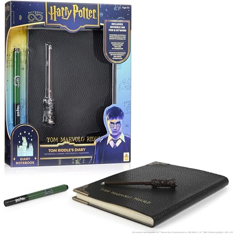 Wizarding World: Tom Riddle's Diary - Secret Replica Notebook, Slytherin House Invisible Ink Pen, Magic UV Reveal Mini Wand, Harry Potter Collectible