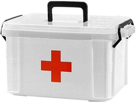 Aranticy Medizinbox Plastik Medizinkoffer 2 Schichten weiß Erste Hilfe Koffer Hausapotheke Medikamenteorganizer Aufbewahrungsbox mit Griff First Aid Box Case für Küche Schlafzimmer,24x17.5x14cm