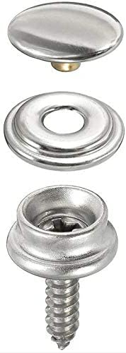 20x Druckknopf zum Anschrauben/Edelstahl – 3 teiliges Schraub-Set mit Knopf-Schraube und Druckknopf (Schraublänge 10mm oder 15mm Auswahl) (20 Stück mit 15mm Gewindelänge)