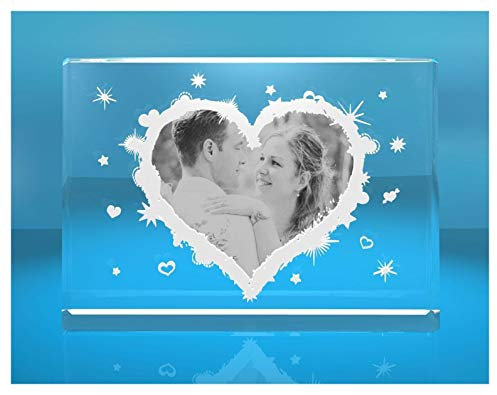 VIP-LASER Glasfoto Selbststehend Motiv: Herz mit Deinem eigenen Foto graviert. EIN tolles Geschenk zu Weihnachten und dem Jahrestag (ohne Leuchtsockel)