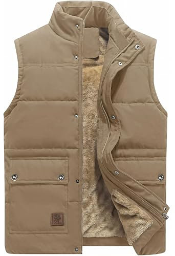 KEFITEVD Herr vinter fleece fiske kroppsvärmare varm vindtät väst utomhus fotografi väst med flera fickor, 98# khaki-ny, M