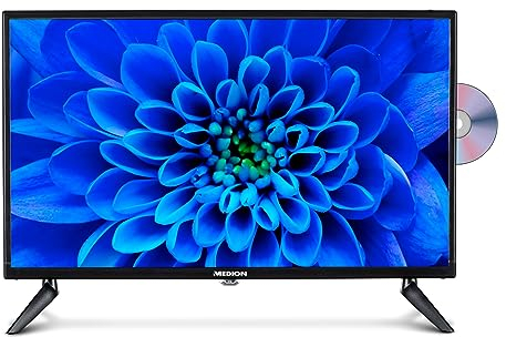 MEDION E12422 (MD 20114) Televisión Full HD de 59,9 cm (24 Pulgadas) con Reproductor de DVD Camping, Autocaravana, Camión, Jardín, Adaptador de 12V para Coche, Triple Tuner Receiver