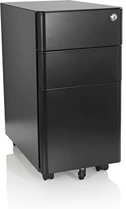 hjh OFFICE 743017 Rollcontainer schmal Color I Stahl Schwarz Schubladenschrank mit Rollen, A4 Hängeregister, abschließbar
