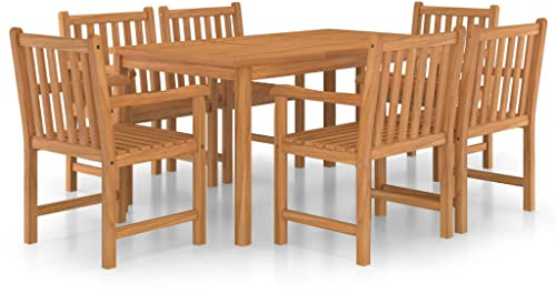 vidaXL massivt teak trä trädgård matsal set 7 st middagsmöbler bord och terrassstolar vardagsrum trädgård uteplats utomhus