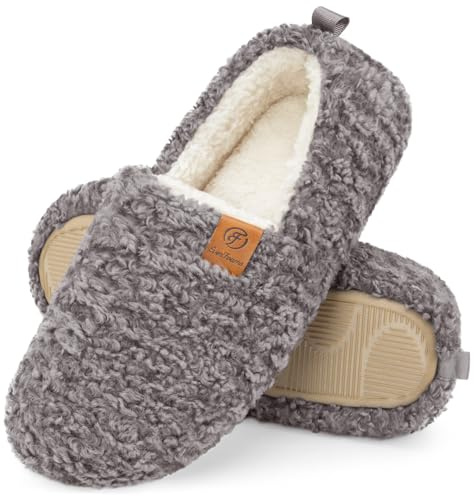 EverFoams Damen Winter Warme Hausschuhe Kunstwolle Memory Foam Geschlossen Pantoffeln, grau, 40/41 EU