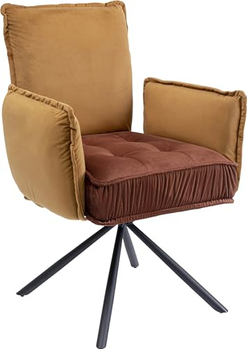 Kare Design Drehstuhl mit Armlehnen Chelsea, Braun, Esszimmersessel, Esszimmerstuhl, Samtoptik, 360 Grad drehbar, 90x65x60cm (H/B/T)