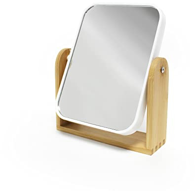 Douceur d'Intérieur, Miroir à Poser Double Face (16 x 4.8 x 20 cm) Smart Blanc, Polystyrène Finition Bambou