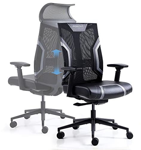 Dowinx Gaming Stuhl Bürostuhl mit 3D Armlehnen, Schreibtischstühle Ergonomischer Stuhl Wippfunktion Leder Drehstuhl, für das Büro Hause Schwarz Grau