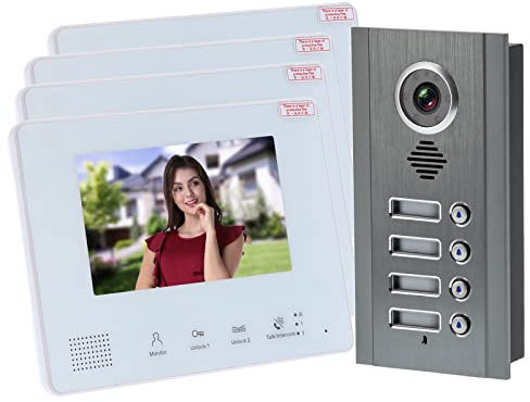 Kit sistema videocitofono, 7 pollici resistente alle intemperie Multi funzione regolabile a pressione diretta Tipo Smart Monitor Kit campanello video per villa per casa per(4 famiglie (SY828NMJAENO4))
