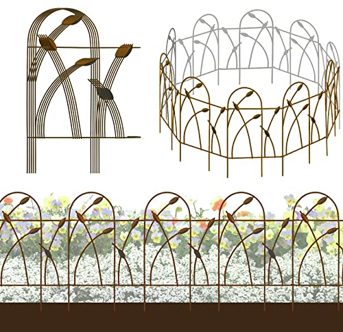 Thealyn Metall dekorative Gartenzaun Grenze, 81 cm x 4.87m, rostfrei Schmiedeeisen Landschaft Zaun für Blumenbeet, Bäume, Tier Barriere (Braun)