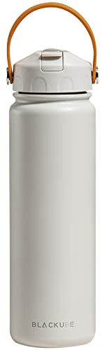 Blackube Edelstahl Trinkflasche mit Strohhalm 750ml-Thermosflasche Thermoskanne - BPA-Frei, Auslaufsicher, Große Trinkflasche aus Metall für Sport, Schule, Fitness, Outdoor, Camping-Weiß