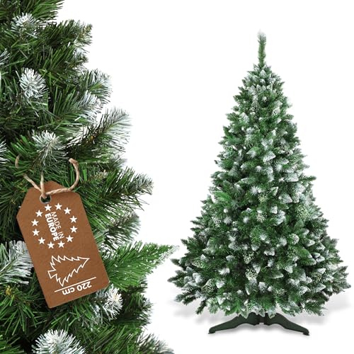 KADAX Weihnachtsbaum, künstlicher Christbaum aus PVC-Kunststoff, Tannenbaum mit Ständer, Kunstbaum mit Schneeenden, Baum mit 62 Zweigen und 14 Baumkronen (Morgen Moos 220cm)