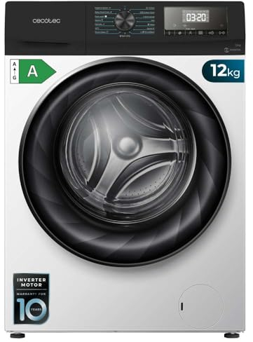 Cecotec Lavadora 12Kg de Carga Frontal Bolero DressCode 120700 Inverter A 1750W, 1400 rpm, 15 Programas, clase A, Motor Inverter Plus, Vapor SteamMax y Tecnología Jet Wash