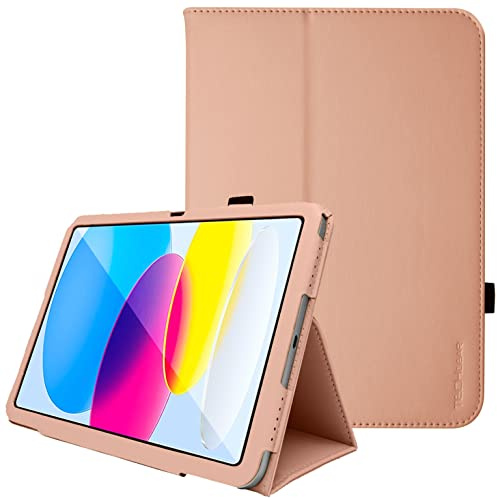 TECHGEAR Leder hülle für Apple iPad 11. / 10. Generation, iPad (A16) 11 2025/10,9 Zoll 2022, PU-Leder, Slim Folio Smart hülle mit Ständer, Handschlaufe & Ruhezustand/Aufwachen [Roségold]