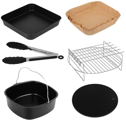 Cunbayi Juego de 6 accesorios para freidora de aire caliente COSORI, Philips, Tefal y Cecotec Airfryer XXL, sin BPA, 6 unidades, negro, 5,5 L, acero inoxidable y silicona, 6 unidades