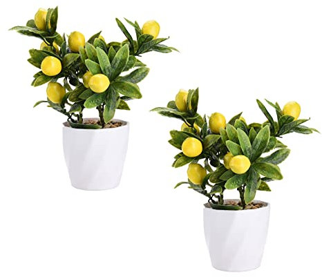 2 Stück künstliche Zitronenbaum-Topfpflanzen 9,5 Zoll Mini-Zitronenbaum-Bonsai-Fälschungs-Obstbaum-Formschnitt-Simulation Faux-Zitronenbaum-Grün in Töpfen for Heimbüro-Dekor / 553 ( Color : Lemon , Si