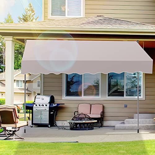 Ansobea Klemmmarkise 350cm mit Handkurbel Balkon,Beige Balkonmarkise ohne Bohren, UV-beständig höhenverstellbar wasserabweisend,für Balkon, Terrasse, Garten, XDD8772