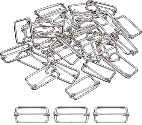 sourcing map Boucle Coulissante de réglage, 60pcs 32x16x2.8mm Métal Rectangle Ajusteur Triglides Glisser Boucle Rouleau Stylo Boucles Glisseur Courroie Ajusteur pour Ceinture Sac, Argenté Tone